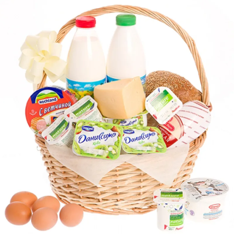Корзинка свежих продуктов с хлебом и молоком, доставка Супсех